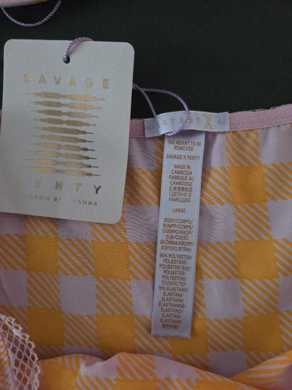 Savage X Fenty Pink & Orange Gingham Lace-Trim Bra and Brief Set Large - Picture 2 of 4